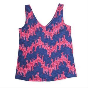 Lilly Pulitzer Gigi V-neck Tank Top Giraffe Print Small Blue Pink
